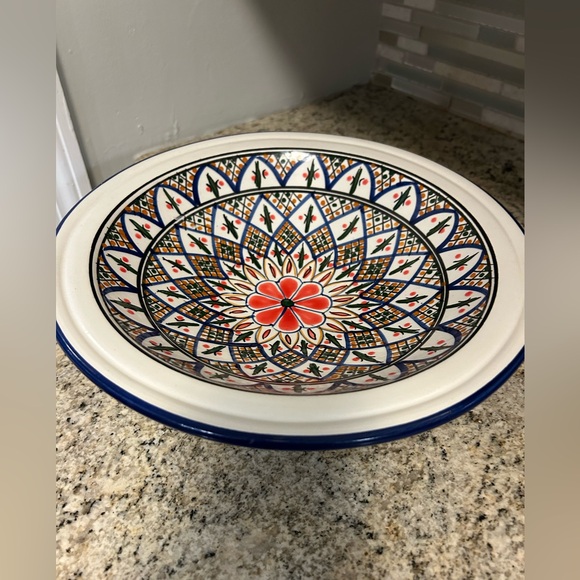 Le Souk Ceramique Other - Le Souk Ceramique 12”Round serving Bowl, Made in Tunisia, White, Blue,